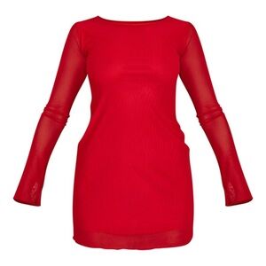 Mini Red Dress with Mesh Sleeves